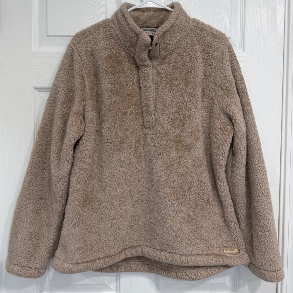 Avalanche Women's Large Sherpa Fleece Pullover Taupe Brown Snap Mock Neck